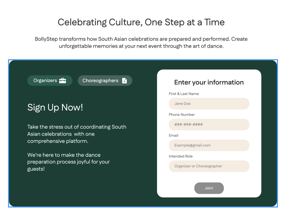 Old sign-up — contact form